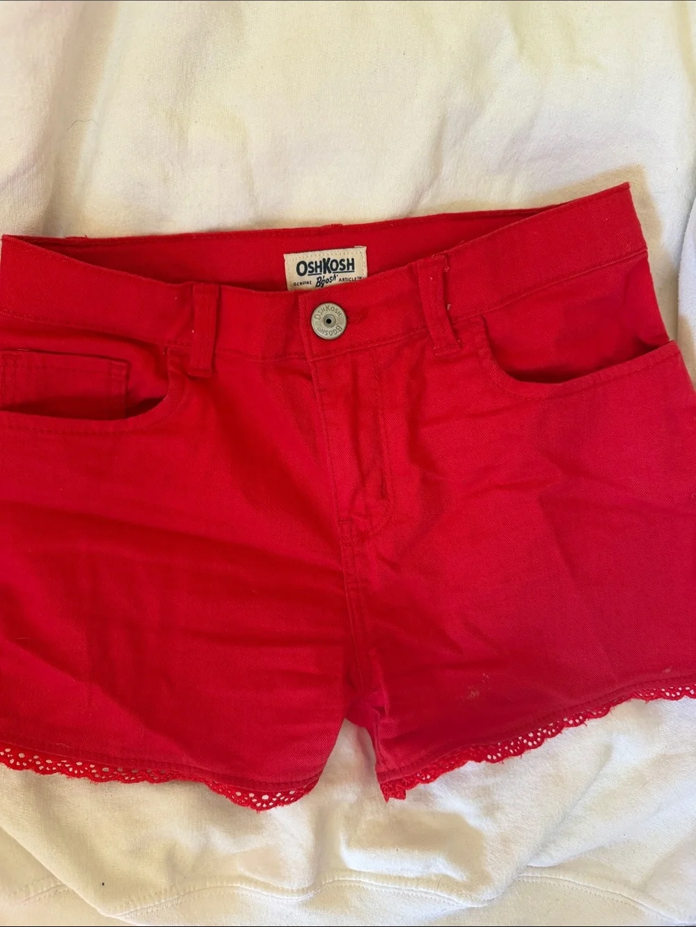 OshKosh B'gosh Red Girls' Lace-Trim Denim Shorts